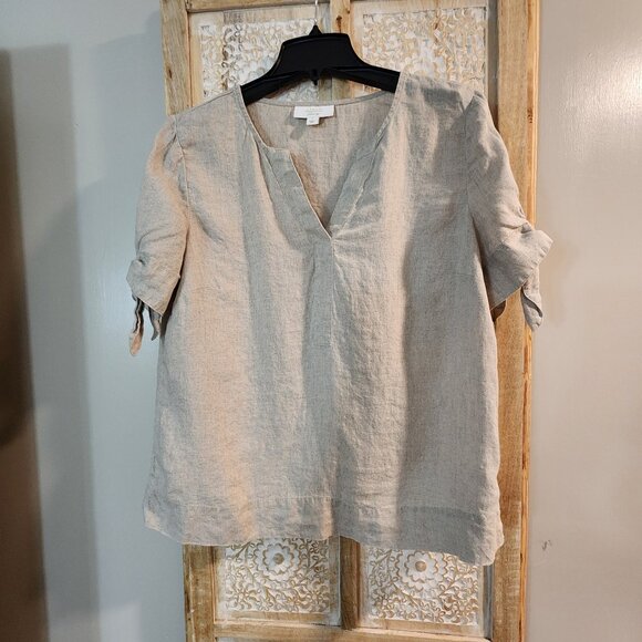 Charter Club Linen Luxury Tie-Sleeve Top Women’s Medium Beige Natural - Picture 1 of 4